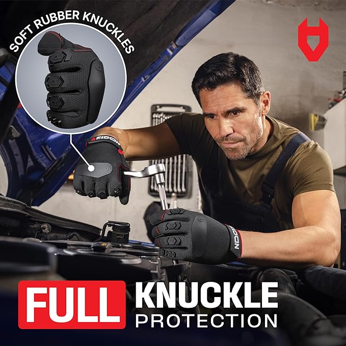 NoCry Heavy Duty Work Gloves for Men - Soft PVC Knuckle Protection - Reinforced Fingers & Thumb Crotches - Padded Palms - Double Stitched with Grip and Touchscreen Tips