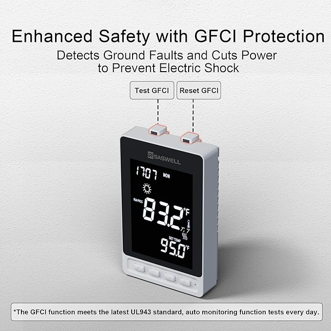 Programmable Thermostat for Electric Floor Heating, Digital Thermostat for House, 120/240V 16A, Dual Mode, Built-in GFCI, Includes 10K NTC Sensor