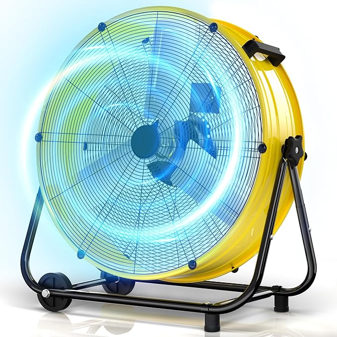 MEPTY 24-Inch Industrial Drum Fan, 8800 CFM High Velocity Floor Fan, 3-Speed Heavy Duty Metal Air Circulator for Shop, Warehouse, Workshop, Garage, Factory,320W