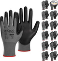 KAYGO Work Gloves for Men and Women,12 Pairs Seamless Knit PU Coated Safety Gloves, with Smooth Grip on Palm and Fingers, Ideal for Light Warehouse, Manufacturing, Gardening, KG11P (S,Gray)