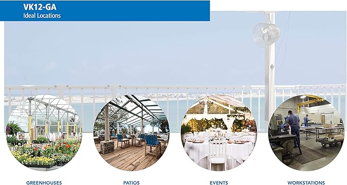 Schaefer VK12-GA VersaKool Air Circulator Fan, Ceiling Wall Mount & Aluminum Blade, 1470 CFM, 1/10 hp, Energy-Efficient Commercial Fan for Patio, Garage, Industrial & Workshop (Silver)
