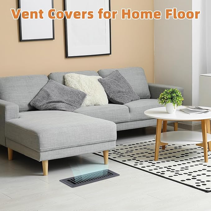 Floor Register 4 x 12, 8 Pack – Gray Heavy-Duty Steel Vent Covers for Home Floor with Adjustable Airflow Control Lever, Easy Installation and Quiet Operation for HVAC Systems Floor Vent