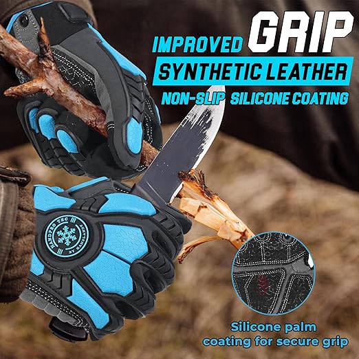 HANDLANDY Winter Impact Resistant Work Gloves for Men, Padded Palm Grip Heavy Duty Working Glove (Large, Blue)