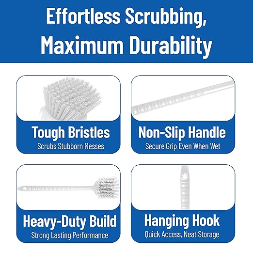 SPARTA 40501EC02 Plastic Large Scrub Brush, Kitchen Brush, Utility Brush With Long Handle For Cleaning, 20 Inches, White