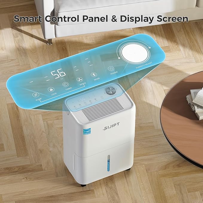 80 Pints Dehumidifier with Pump, Sijipt Energy Star Dehumidifier for Basement Home and Large Room with 6.56 inch Drain Hose, Auto-Shutoff 24H Timer, and Memory Starting