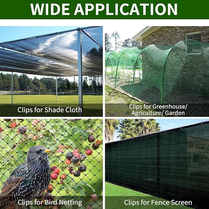 Shade Cloth Clips 100-Pack Black ABS Oval 4.1in 10.5cm 562g Secure Mesh Fabric Fastening for Shade Net Bird Net Garden Plant Protection Easy Press Rope Slot Outdoor Use