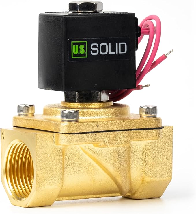 U.S. Solid 1" Brass Solenoid Valve - 110V AC Normally Closed Electric Solenoid Valve with Viton Seal, Lead Wire Type