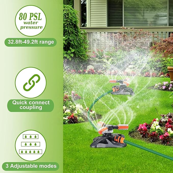 Garden Sprinkler,Upgrade Lawn Sprinklers Automatic 360 Degree Rotating Irrigation Grass Water Sprayer System,Garden Hose Sprinkler for Yard/Built in 36 Units Angle Spray Nozzles(Orange)-1Pack