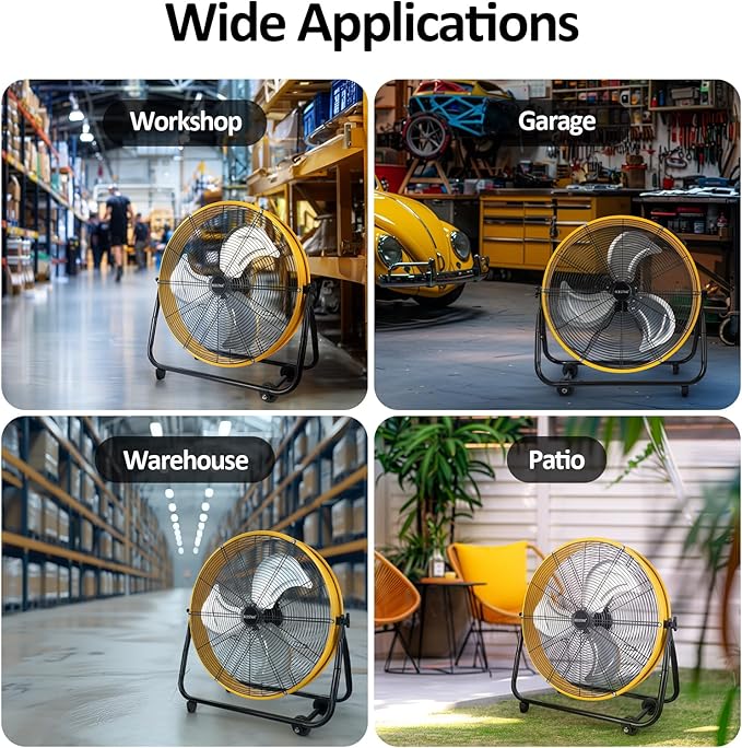 BEESTAR 24 Inch Industrial Drum Fan, High Velocity Heavy Duty Metal Fan 8800CFM 3 Speed 360° Tilt 1/3HP Motor Larg for Garage,Warehouse,Greenhouse,Shop,Workship,Basement (24 INCH)