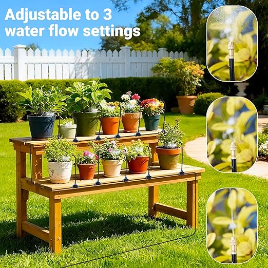 Thiswing 360° Adjustable Drip Irrigation System - Compatible 1/4" Irrigation System, 50FT Garden Watering Atomizing System with 15 Nozzles, Greenhouse Accessories for Yard, Lawn, Plants, Garden