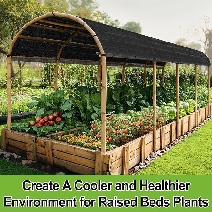 Bigmeta Cuttable Shade Cloth for Garden - 10x20FT 50% UV-Resistant Mesh Tarp with Rope, Black Sun Cover Net for Patio Greenhouse Raised Beds Plants