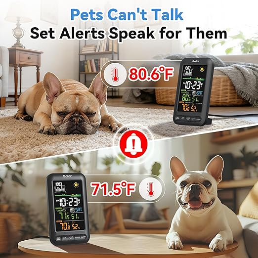 BALDR Digital Color Weather Station Vertical Display with Remote Sensor,12H Forecast,Temperature,Humidity and Atomic Clock,Adapter Powered with Backup Battery,Wireless Indoor Outdoor Thermometer,Black