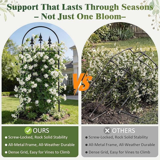 2 Pack 47" H x17 W Garden Trellis for Climbing Plants Outdoor - Metal Rustproof Arched Rose Trellis for Outdoor Indoor Roses Potted Vines Cucumbers Clematis Flowers Decorative, Black