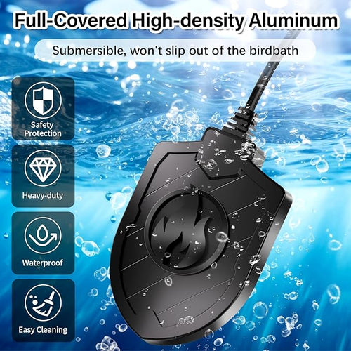 100W Bird Bath Heater, Birdbath Heaters for Outdoor Bird Bath Water Heater in Winter Submersible Thermostat Control, Heated Bird Bath Deicer for Outside Bird Chicken Poultry Livestock (Black)