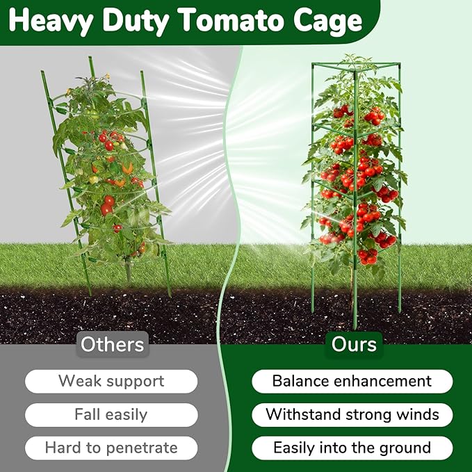 ZeeDix 6 Pack 65 Inch Tall Tomato Cages for Garden, Heavy Duty Large Plant Trellis Support Stakes for Climbing Plants, Adjustable Tomatoes Cage for Pots & Outdoor Raised Garden Bed