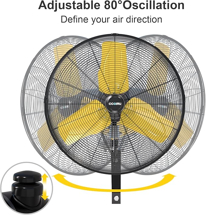 CCGIRU 9000 CFM 24" Outdoor Oscillating Wall Fan, High Velocity 3-Speed Waterproof Professional Outdoor Fan, Heavy Duty Industrial Wall Mount Fans for Patio, Commercial, Garage, Warehouse, UL Listed