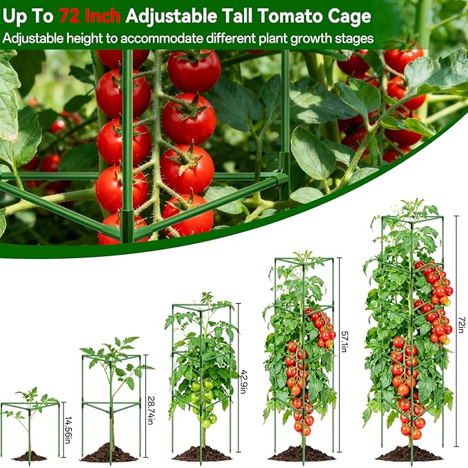 Halatool 6 Pack Extra Tall Tomato Cages for Garden, 72 Inch Heavy Duty Metal Plant Support Stakes for Climbing Plants, Adjustable Large Trellis for Outdoor Raised Garden Bed Vegetables Flowers Fruits
