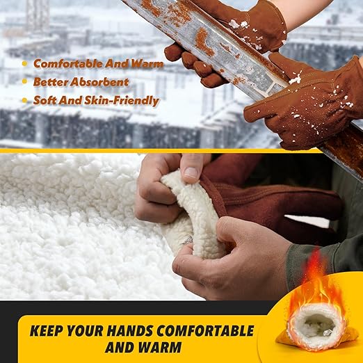 DLY Winter Work Gloves, Insulated, Puncture and Abrasion Resistant, Cowhide Durable gloves Warm Thick