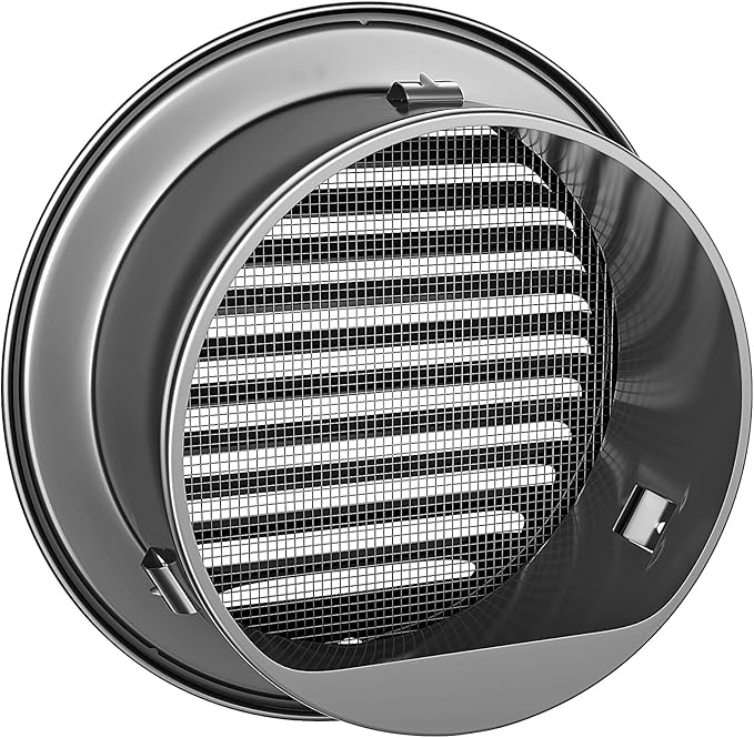 4" in Heavy Duty Thickened 304 Stainless Steel Air Vent Cover Louvered Grille Cover Vent Hood Round Cap Ducting Ventilation Air Outlet with Fly Screen Mesh for House (4inch-100MM Round Cap Black)