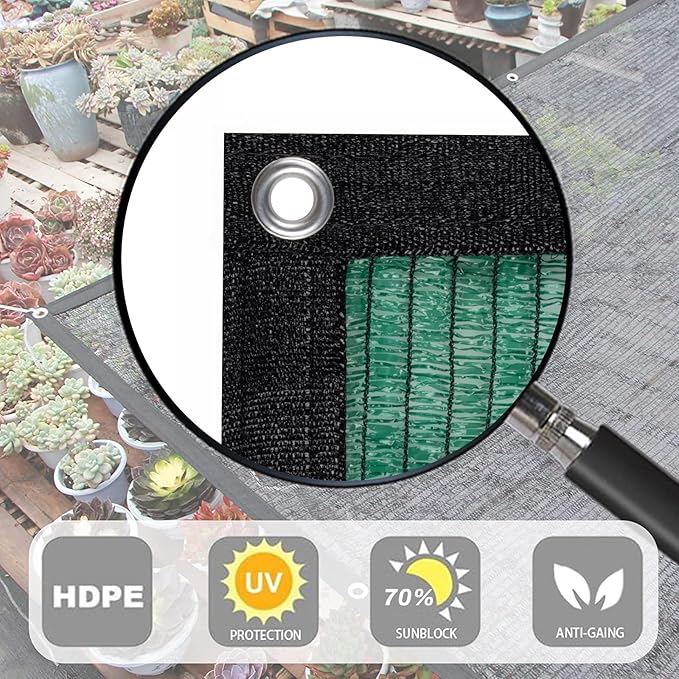 LOVE STORY 6.5x16.5FT 70% Dark Green Shade Cloth Sun Shade Net with Grommets Sunblock Net Mesh Tarp for Garden,Plants Cover,Greenhouse and Patio