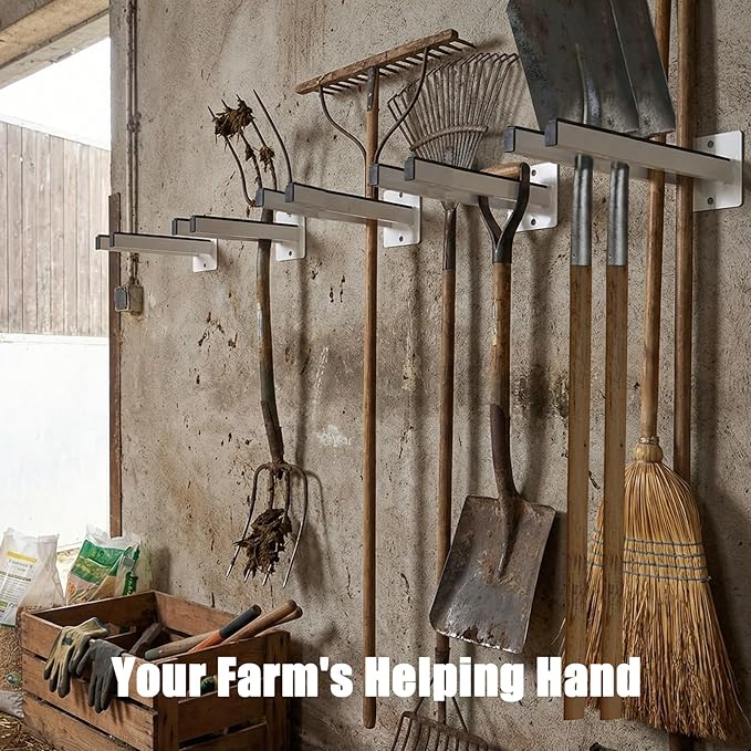 Extra Wide Tool Rack Wall Mount – Heavy Duty Shovel Holder for Garage, Shed & Barn, Powder Coated Steel Organizer for Shovels, Rakes, Brooms, Truck Storage (3.5 x 4.5 x 17.3 in, 2 Pack)