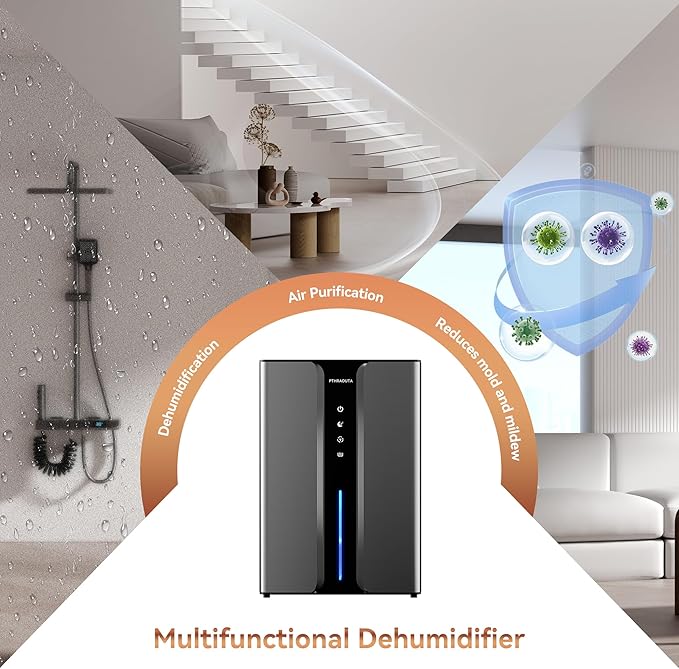 PTHRAOUTA Home Dehumidifier with Drain Hose, (950 sq.ft) 95oz Quiet dehumidifier for Bathroom Bedroom, with Air Reusable Filter Indoor deshumidificador for Basement RV Closet