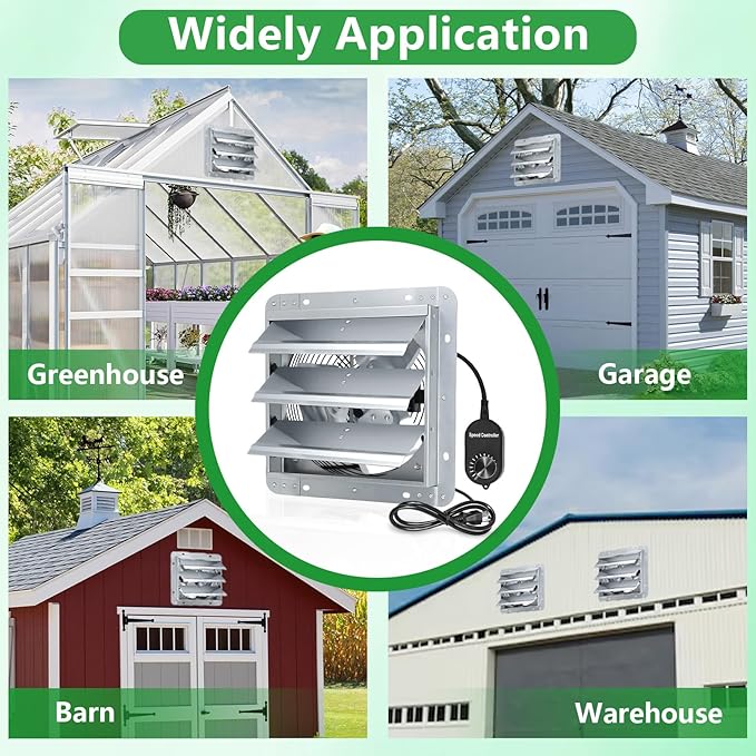 Shutter Exhaust Fan, 7'' Wall Mount Attic Fans w/Speed Controller,760CFM, Chicken Coops Vent Fan for Greenhouse, Gable, Barn, Garage, Shed Ventilation Fan