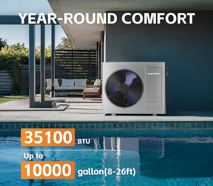 35100 BTU Pool Heat Pump Above Ground Pool Heater 10000 Gallon Electric Pool Heater For Inground Pool 220V WiFi Control Schedule