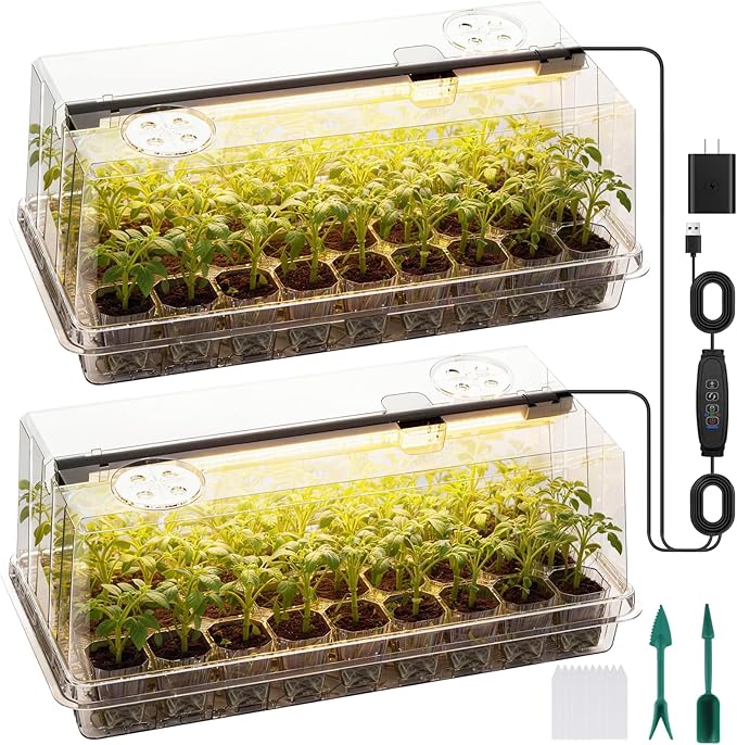 Seed Starter Tray with Grow Light, Seed Starter Kit Full Spectrum with 5 Dimmable Brightness & Timer, Indoor Plant Grow Tray for Beginners & Seasoned Gardeners, Gardening Gifts (White, 72 Cells)