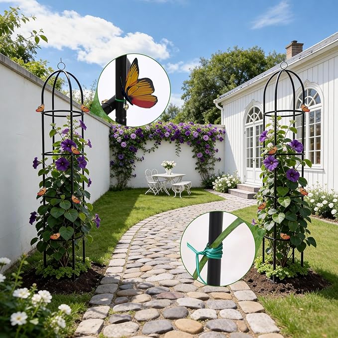 100% Metal Obelisk Garden Trellis 6.6 Ft Tall Plant Support for Climbing Vines, Flowers Stands,Rose Bush Round Trellis for Pots Metal Plant Trellises for Clematis Vine Jasmine Outdoor Indoor,2 Pack