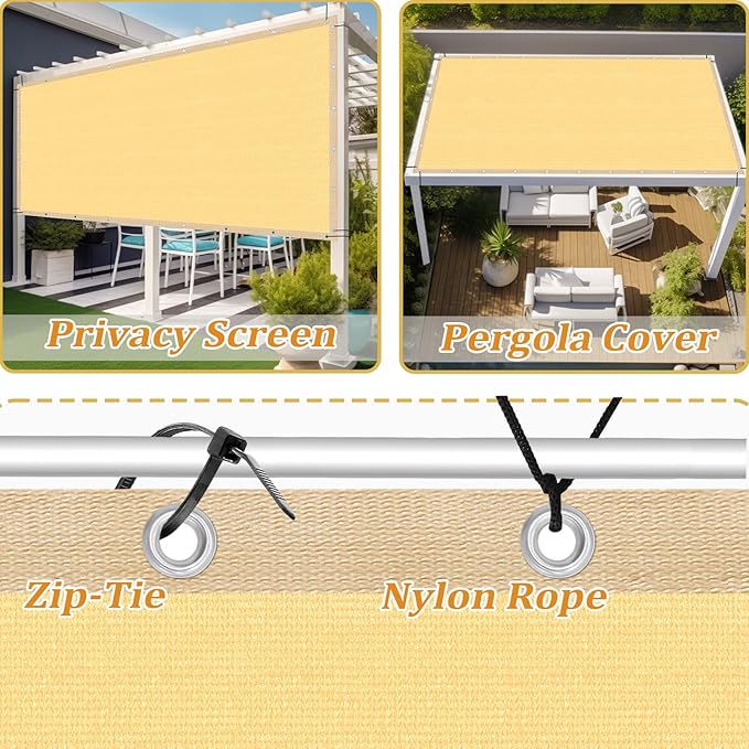 Shade&Beyond Customized Size 10' X 14' Shade Cloth with Grommets, 90% UV Protection UV Protection Mesh Tarp Sun Screens for Patio GN04, Sand