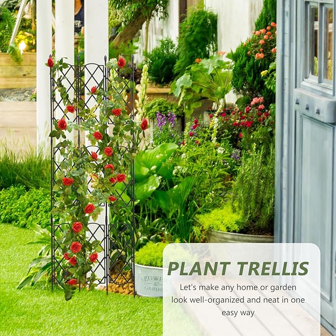 ibasenice Garden Trellis Steel Plant Support Stake for Climbing Plants Outdoor and Indoor, Adjustable 46.5-135cm Metal Climbing Screen for Courtyard and Potted Vines