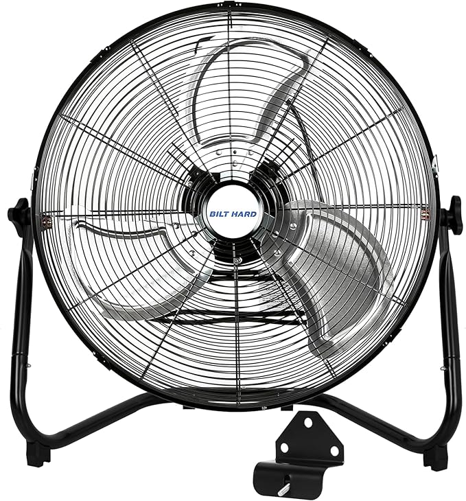 BILT HARD 4650 CFM 20" High Velocity Floor Fan, 3-Speed Heavy Duty Metal Fan with Wall-Mounting System, Industrial Shop Fan for Commercial, Garage, and Greenhouse