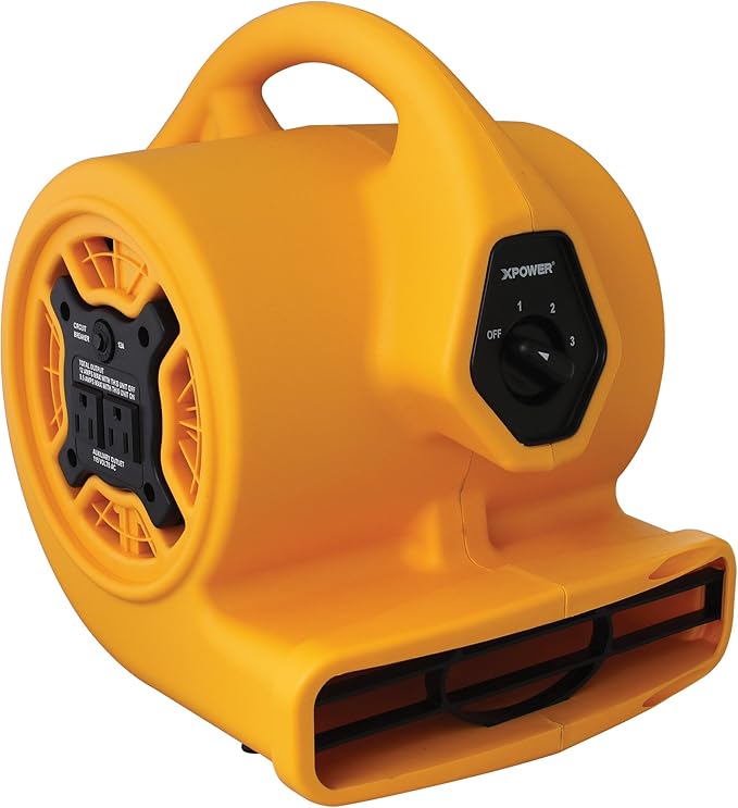 XPOWER P-130A Mini Mighty 1/5 HP 800 CFM Centrifugal Air Mover, Carpet Dryer, Floor Fan, Blower, Stackable, Daisy Chain, for Water Damage Restoration, Janitorial, Plumbing, Home Use,Yellow
