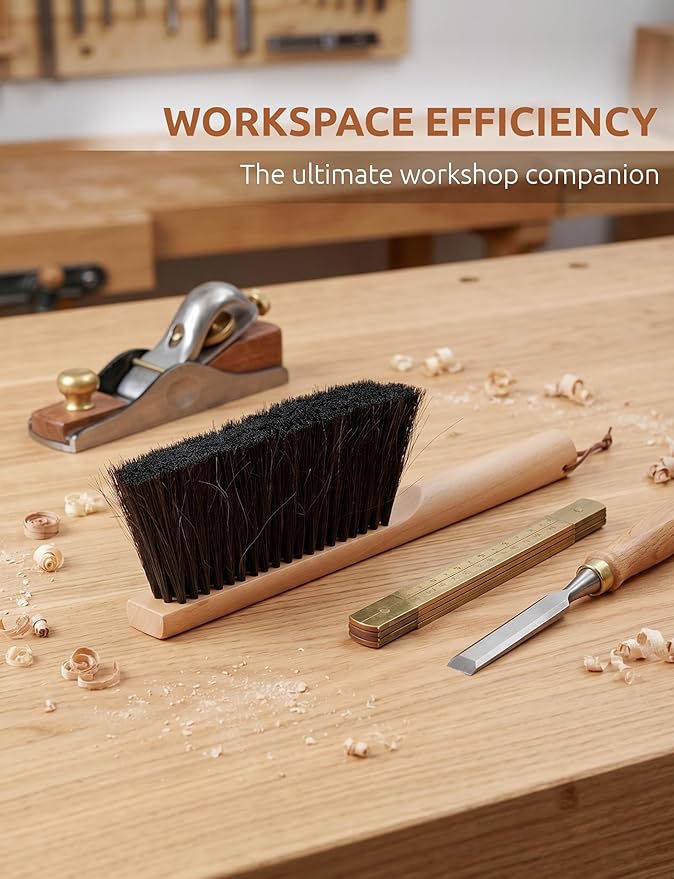 Takavu Multi-Purpose Counter Brush with Solid Wood Handle, Natural Horsehair Bristles for Gentle Dusting of Furniture, Drafting, Patio, Fireplace Cleaning, Shop Brush, Woodworking Tool & Accessories