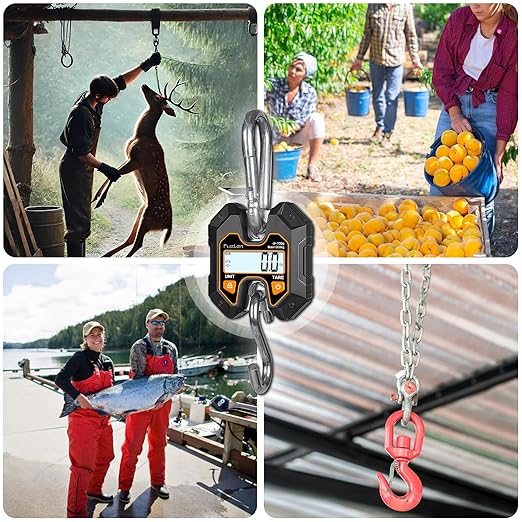 Fuzion Mini Crane Scale - Hanging Scale 440lb/200kg/1960N, Deer Scale with Large LCD Display, Hold & Tare Functions for Hunting, Farms, Fishing, No Setup Required