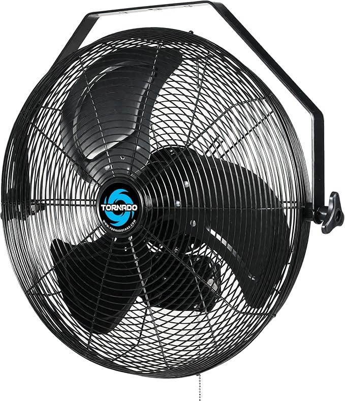 Tornado 18" Outdoor IPX4 Rated Water-Resistant Metal Industrial Wall Mount Fan, 3 Speed High Velocity Wall Fan For Commercial, Industrial, Residential Use, 4150 CFM 6.6 FT Cord 180°Tilting, Black