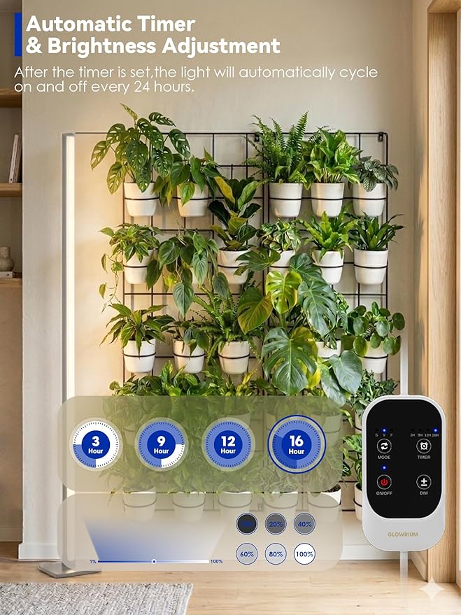 Standing Grow Light with Auto-Timer, 36W Vertical Grow Lights for Indoor Plants,3 Light Modes,268 LEDs Detachable Full Spectrum Plant Lights for Wide Area Coverage in Indoor Plants (60IN-Silver)
