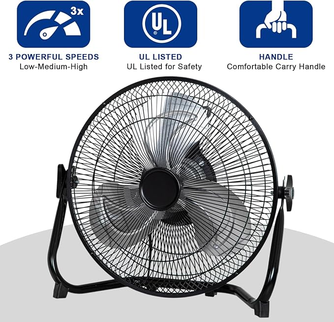 BILT HARD 12 inch 3-Speed High Velocity Floor Fan, 1650 CFM Powerful Airflow Fan, Heavy Duty Metal Fan with 180-Degree Tilt for Bedroom, Home, Residential Use, 2 Pack