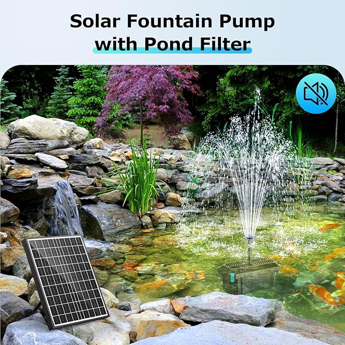 POPOSOAP Solar Pond Filter with Fountain Pump, 20W Solar Powered Water Pump and Pond Filters, Solar Pond Pump and Filter Kit & Multi-Stage Filtration for Outdoor Ponds Up to 280 Gallons P3203