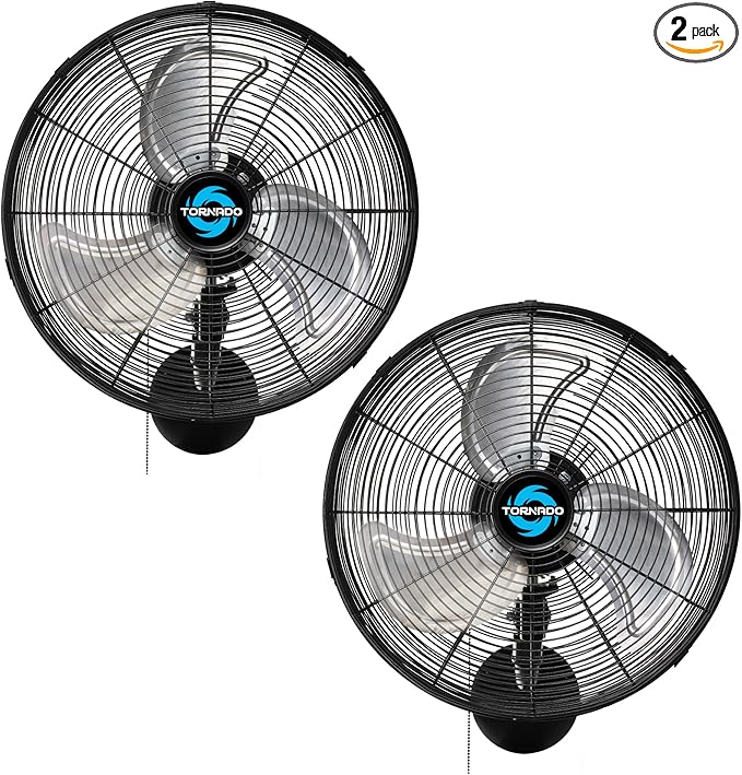 Tornado 2 Pack 16 Inch Pro Series Oscillating Wall Mount Fan -High Velocity Heavy Duty Metal Wall Mount Fan for Industrial, Commercial, Residential, and Greenhouse Use - UL Safety Listed