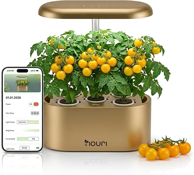 Nouri Hydroponics Growing System, 5 pod APP Smart Indoor Herb Garden Kit with LED Grow Lights, Hydroponic Herb Garden Indoor for Plant Lovers, Gardeners, Kitchen, Tomato Seeds Included