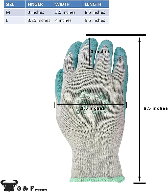G & F Products Rubber Coated Work Gloves Dozen Pack, Double Layer for Construction, Gardening, Heavy Duty Use