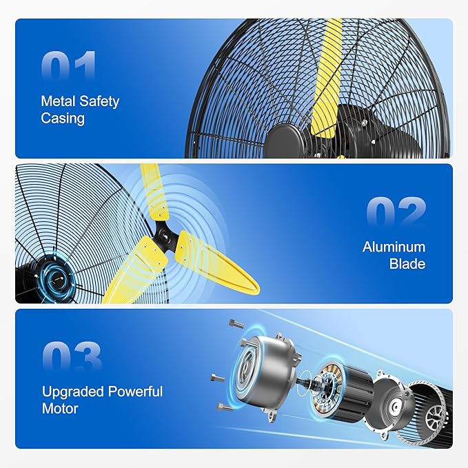 Uthfy 26" Wall Mount Fan,9200CFM High Velocity Wall Fan with 3-Speed,Outdoor Heavy Duty Industrial Oscillating Fan,Ideal for Patio,Garage,Shop,Warehouse,Factory,Greenhouse,Commercial,Porch,Indoor