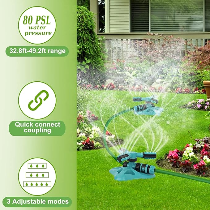 Lawn Sprinkler - Upgraded Automatic 360 Degree Rotating Irrigation System for Garden and Grass - 2 Pack Blue Garden Hose Sprinklers With 36 Built-in Units