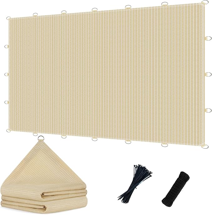 POYEE 90% 6x20ft Sun Shade Cloth with Reinforced Corner Webbing & D-Rings, Pergola Shade Cover – Breathable 200GSM HDPE Fabric for Patio, Garden, Deck & Backyard (Beige)