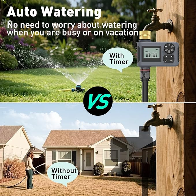 Hose Water Timer, Programmable Sprinkler Timer with Rain Delay/Manual/Automatic Drip Irrigation System for Outdoor Garden Yard, 1 Outlet
