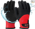 KAYGO Waterproof Thermal Work Gloves for Men and Women, 3 Pairs Full Hand Latex Coated, Acrylic Insulated Liner for Freezer Cold Weather, Fine Crinkle Grip,KG140W,Red,M