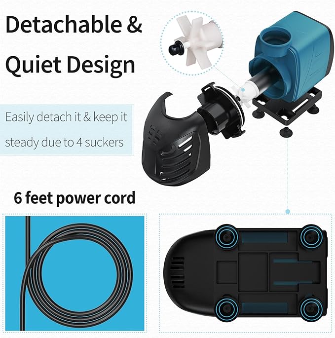Uniclife Aquarium 550 GPH Submersible and Inline Water Pump 45W 6.5ft High Lift AC 120 V Quiet Compact Return Pump with 6 ft. Power Cord for Fish Tanks Pond Waterfalls Fountains Sumps and Gardens