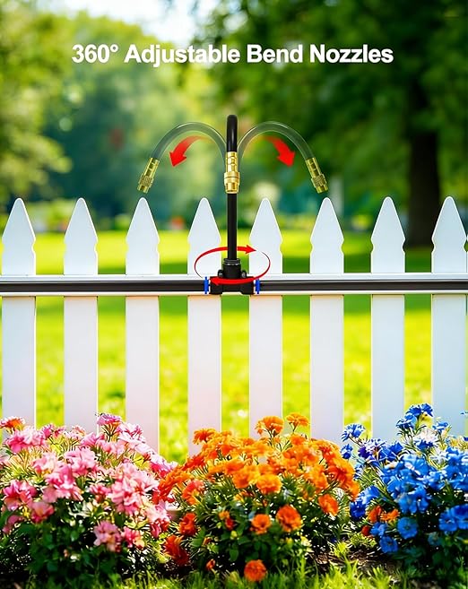 360° Adjustable Drip Irrigation System - 100 FT Garden Watering System with 16 Nozzles, Raised Bed Sprinkler Irrigation System, Garden Mister for Yard, Lawn, Plants, 5/16" Tubing